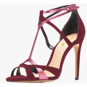FSJ Wine Red Strappy Peep Toe Stiletto High Heel T Strap Summer Dress Sandal